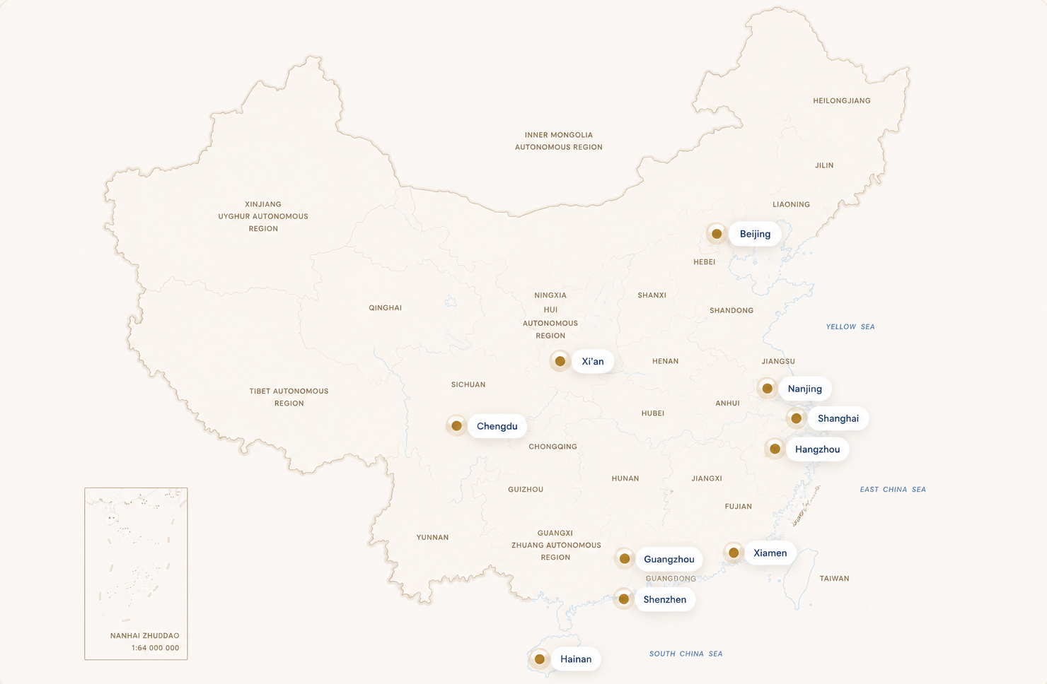 Map of China showing ANHENG CARE network cities